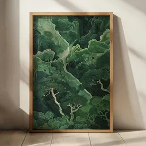 Sage Green Wall Art – Japandi Wabi-Sabi Poster, Minimalist Forest Print, Nature-Inspired Decor, Unframed High-Quality Print, Zen Home Decor