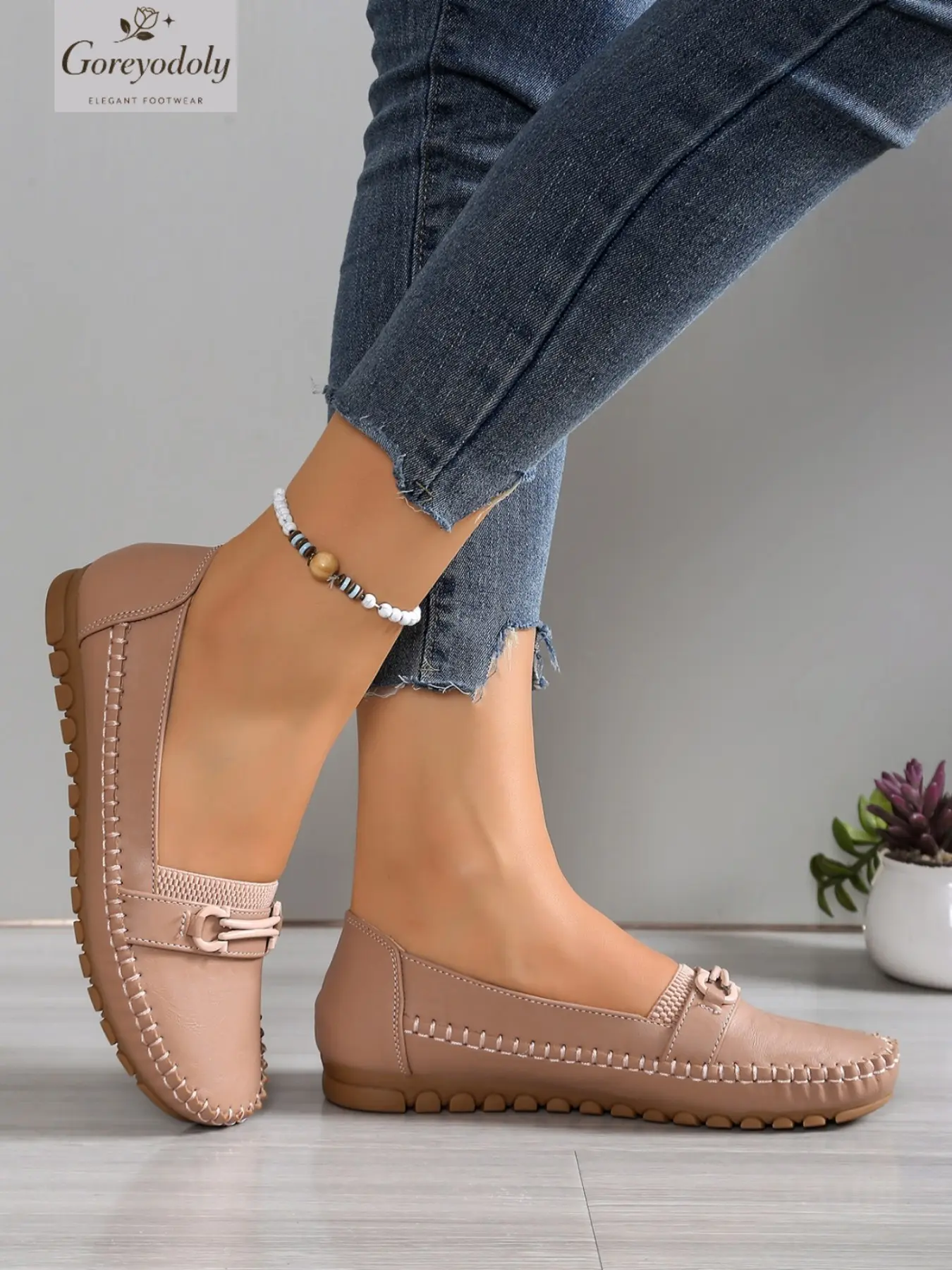 Women's Flat Loafers, Elastic Band for Easy On/Off, Versatile Casual Walking Shoes, All-Season Anti-Slip Soft Sole, Easy to Clean