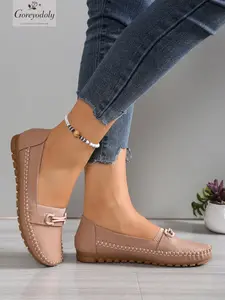 Women's Loafers with Chain Decoration, Elastic Band Comfort, Versatile Casual Shoes, All-Season, Anti-Slip, Soft Sole, Easy Care