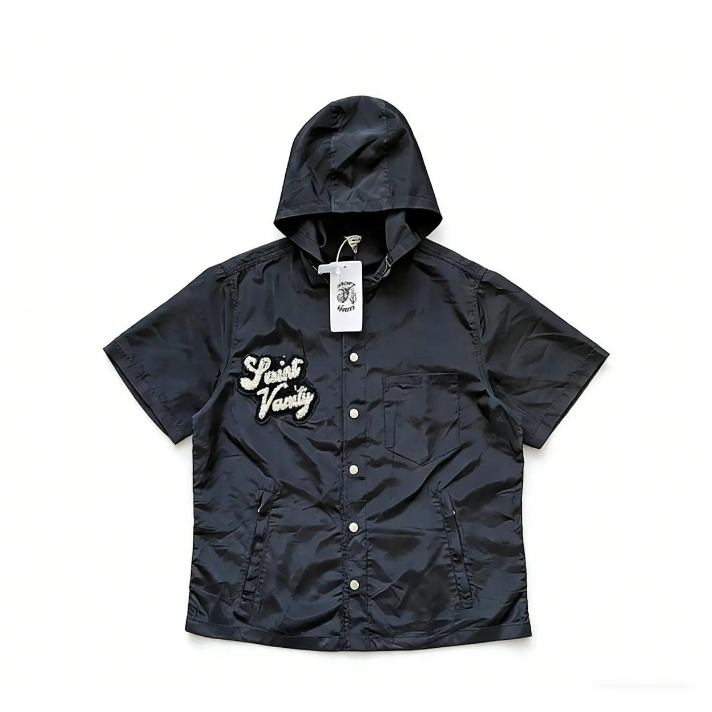 SAINT VANITY Men's Camo Embroidered Shortsleeve Hoodie Cardigan - Removable Hat, Oversized, Breathable Fabric, Lightweight Menswear Streetwear Summer Outerwear for Hip Hop Urban Casual, Stylish, Trench, Sweatshirts, Camouflage, Cardigan Jacket, Removable,