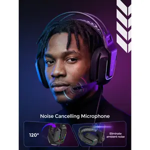 Stereo gaming headset, dual-band design, noise-canceling headset with microphone, featuring LED lights, bass-enhanced surround sound, and mesh fabric ear cushions, compatible with desktops, laptops, PS4/PS5, and mobile devices