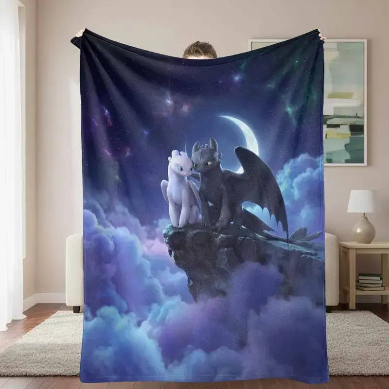Dreamworks Night Fury Toothless Decorative Flannel Blanket Fluffy Soft Cozy Warm Lightweight Breathable Hypoallergenic Ideal for Bedroom Travel Perfect Gift for Movie Fans Decorative Blanket Fluffy Soft Blankets Air Conditioning Summer Dorm Couch