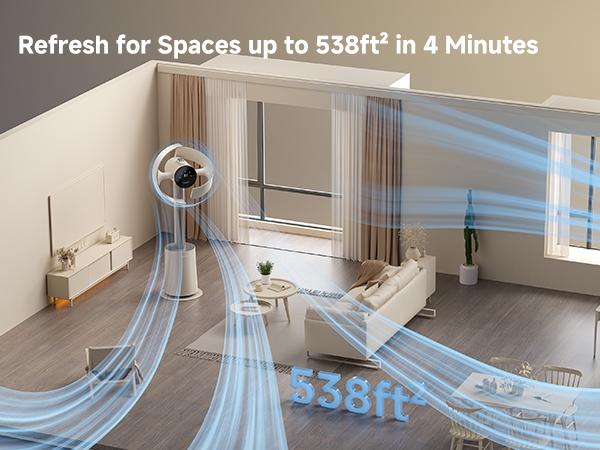 DREAME MF10 Bladeless Tower Fan for Bedroom, Smart Standing Fan with 270° Spatial Airflow for Whole-Room Circulation, 59ft/s High Velocity, 10 Speeds 3 Modes, Temperature-Adaptive Airflow, MF10-Beige
