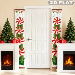 1pair Christmas Porch Sign Banners, Candy Xmas Hanging Ornaments 1x6 FT Christmas Polyester Hanging Banner Decor Sign New Year Holiday Outdoor Indoor Xmas Decorations for Home Wall Candyland Themed Party, Red White Green