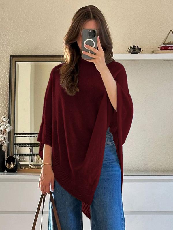 Women's Plain Loose Elegant Fashion Knit Shawl, Fall & Winter Mid-Weight Knit Wrap, Stylish Versatile Accessory for Ladies, Trendy Solid Shawl