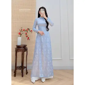 Floral Blue Ao Dai Top | Vietnamese Traditional Dress O35