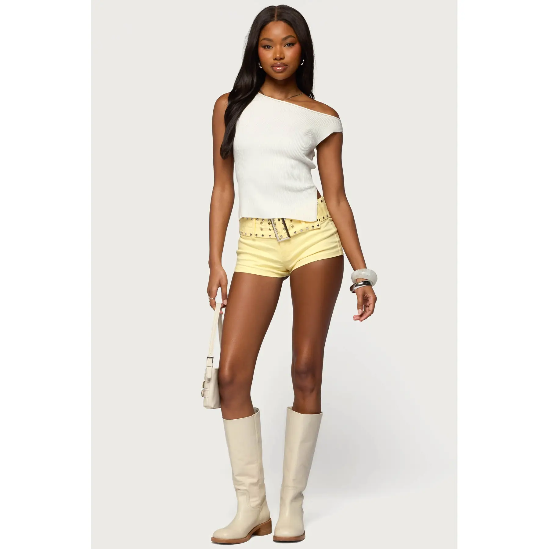 Studded Belt Denim Micro Shorts