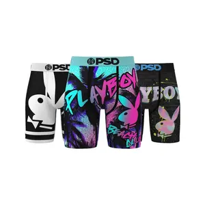 PSD Mens Playboy Essentials Boxer Brief 3 Pack - Standard Length 7 Inch Inseam, Soft and Breathable Poly Blend Fabric