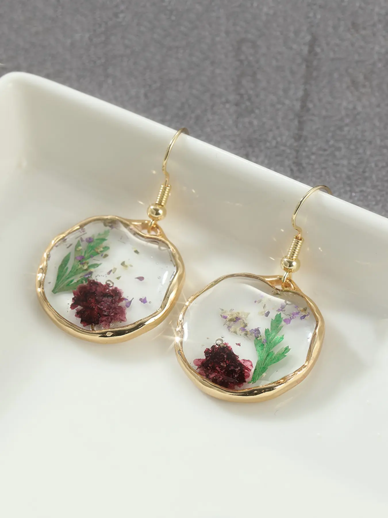 Bohemian Pressed Flower Women's Earrings - Dry Flower Pendant Earrings, Cottagecore Fairycore Spring/Summer Wedding Jewelry, Accessories