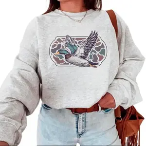 (Sale Off Up To 50%) Camo Flying Mallard Bird Old School Camo Vintage Crewneck, T-shirt, Cotton Hoodie Sweatshirts Womenswear Day Love Polyester Tops, Full Color, For Men, For Women, Casual, Classic Fashion, Tee Print