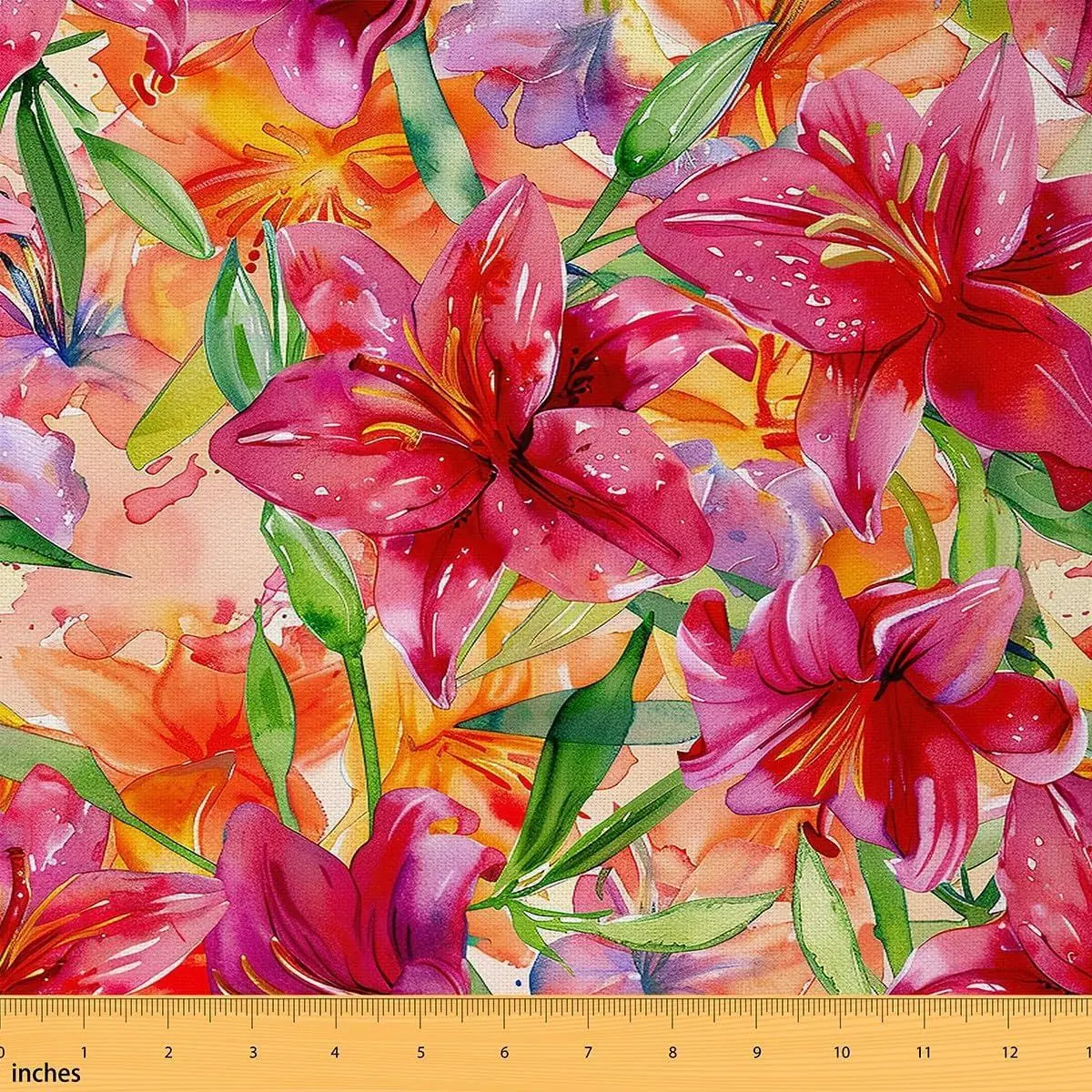 Artistic Graffiti Soft Flannel Polyester No Stretch Fabric Red Watercolor Flowers Plants DIY Fabric Garden Leaves Nature Lovers