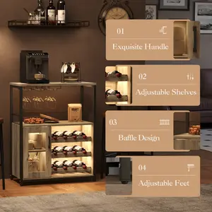 3-Tier Wine Bar Cabinet with LED Lights and without LED, Removable Wine Rack, Glass Holder, and Mesh Door – Modern Sideboard Buffet for Dining Room, Kitchen, or Living Room, Contemporary Liquor Storage