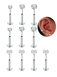 Heart & Rhinestone Decor Earrings Set, Stainless Steel Ear Piercing Jewelry Set, Fashion Body Jewelry for Women & Men, Trendy All-match & Exquisite Jewelry for Birthday Gift