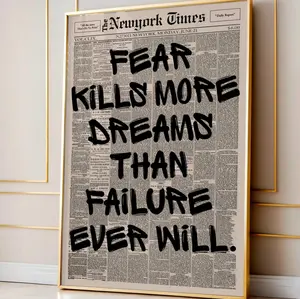 [Sale off up to 65%][Free Ship][No Frame] Retro Fear Kill More Dreams Than Failure Newspaper Poster, Motivational Wall Art, Typography Print, Uplifting Quote