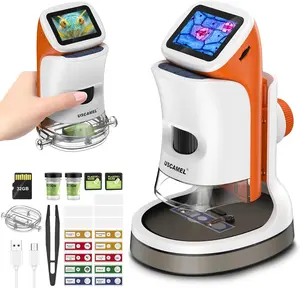 USCAMEL Handheld Microscope for Kids 8-12: 1000x Portable Digital Microscope with Screen 4k 2.0" LCD - Miniscope Educational Science Kits Toy Gift with 15pcs Slides 32G Memory Card