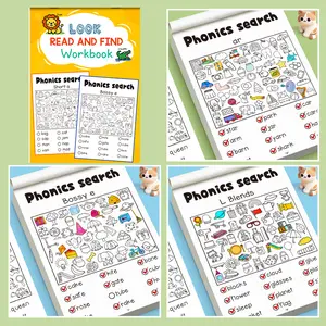 32 Page Cartoon Fun Look Read and Find Natural Spelling Practice Book, Short Vowel Letter Combination Module, Focus Training for Kids 3-6 Years, Learning Materials, Teaching Supplies