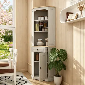 68" Tall Corner Cabinet Antique White Freestanding Storage with 1 Door 1 Drawer & Adjustable Shelf for Living Room Dining Kitchen Bathroom Modern Design E1 Fiberboard