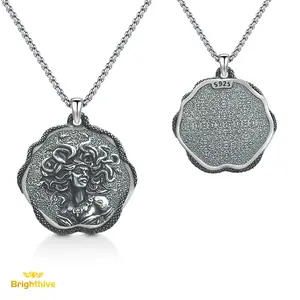 Brighthive Medusa Snake Necklace S925 Ancient Greece Protection Pendant Amulet Jewelry Vintage Mysterious Original Great gift for women and men on Christmas, Valentine's Day and birthdays faith  based  jewelry