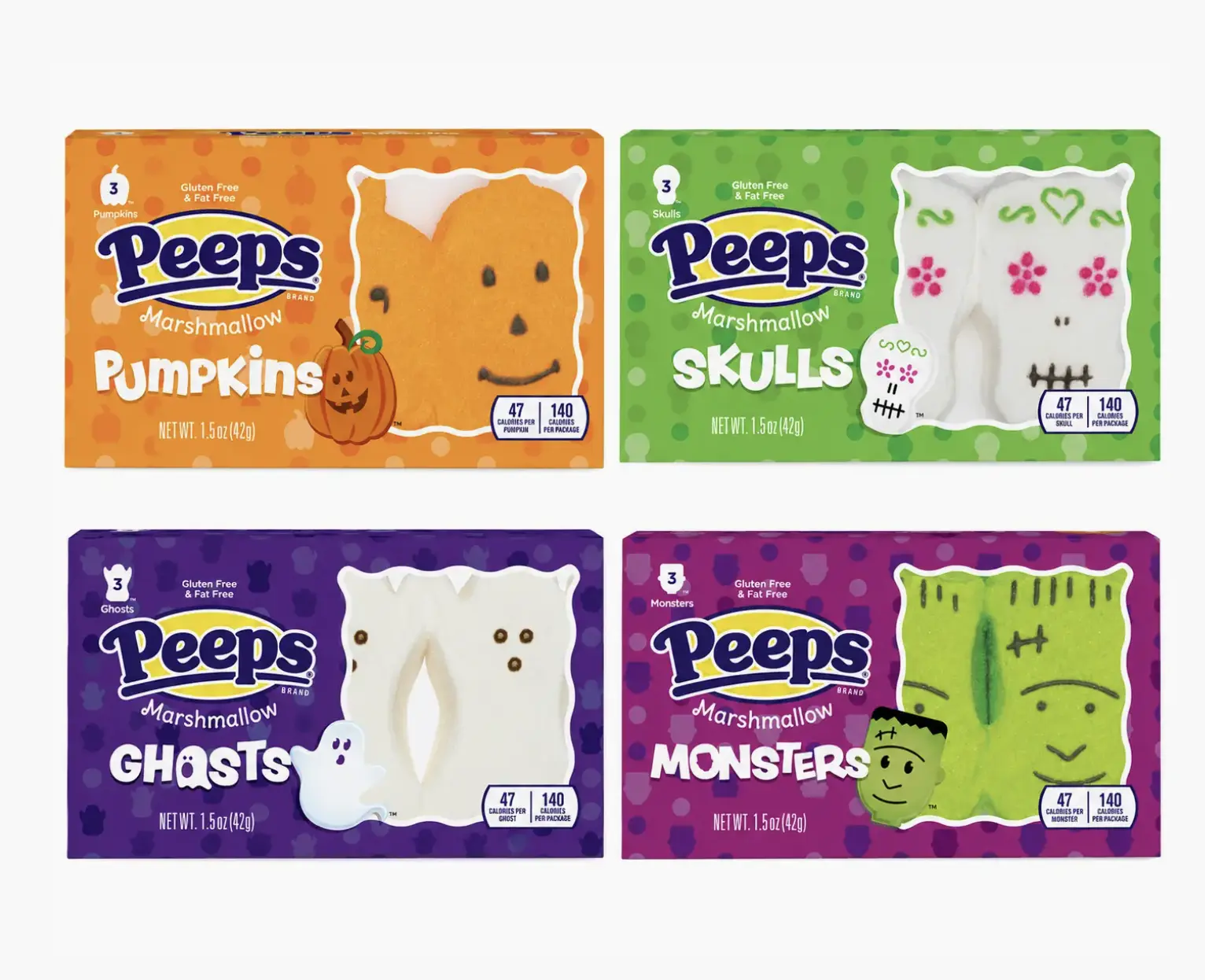 Peeps Halloween Marshmallow Candy Snack Variety Pack - 4 Assorted Seasonal Designs, 12 Total Sweet Marshmallows