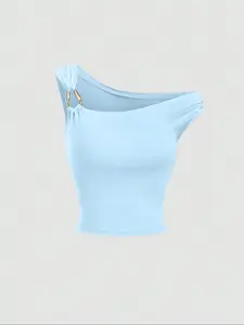 Women's Asymmetrical Neckline Tight-Fitting Top, Fashionable Multi-Style Sleeve Design, Casual Daily Wear, Stylish Women's Clothing, Womenswear