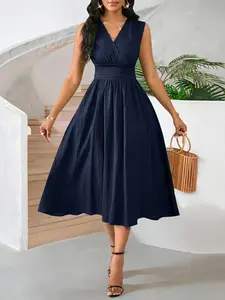 New Spring/Summer Fashion Women's Holiday Dress, Midi Sleeveless Summer Dress, Textured Fab