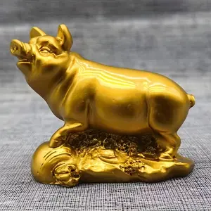 A Golden pig that brings good luck, zodiac pig ornament, living room TV cabinet wine cabinet decoration, birthday gift for friends for Christmas,halloween decorations,fall home decor Collectible Figurines