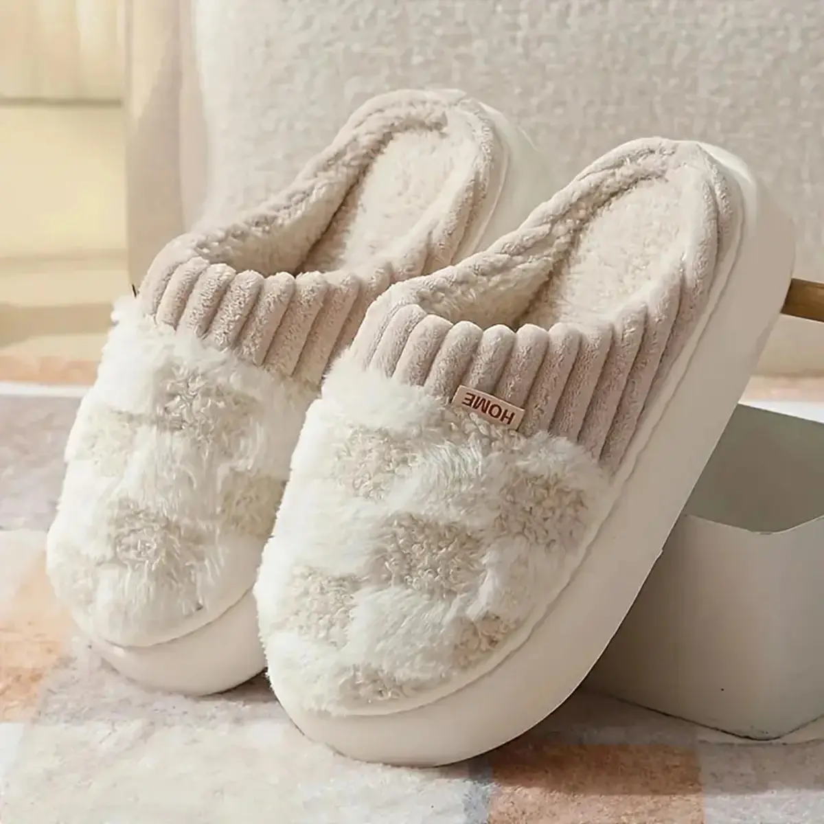 Women's Casual Cotton House Slippers - Soft Faux Cashmere, Anti-Slip, Polyester Slide Slippers for Indoor Home Use, Slippers For Women