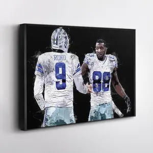 Tony Romo & Dez Bryant Dallas Cowboys Canvas Print  NFL Wall Art, Framed Football Poster, Gift for Cowboys Fans ( Unframed - Print Only ) (No Frame)