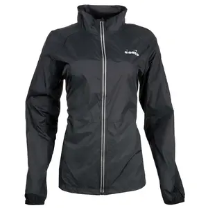 diadora Womens Packable Windbreaker Running Athletic Outerwear  - Black