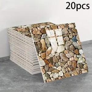 20 sheets of waterproof PVC 3D stone-like brick pattern self-adhesive wall paper - Peelable vinyl floor tiles that can be removed for waterproofing - Perfectly suitable for decoration of living rooms, kitchens, bedrooms, dormitories and furniture renovati