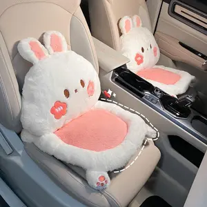 Multi-Purpose Cartoon Car Seat Cushion with Adorable Rabbit Design - Breathable PP Cotton Lumbar Neck Support Pillow for Car Office Chair Travel