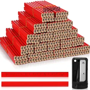 Carpenter Pencil Set 202 Count Flat Construction Pencils with Printed Ruler, Mechanical Pencil Sharpener for Woodworking Marking Tool