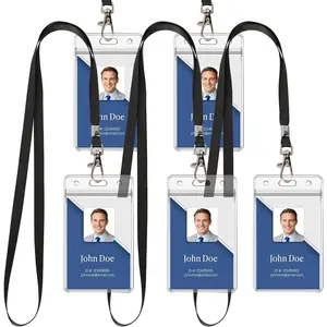 5 Pack ID Badge Holder with Lanyard Black Lanyards with Clear Vertical  ID Badge Holder Resealable for Office, School, Travel (5, Black)