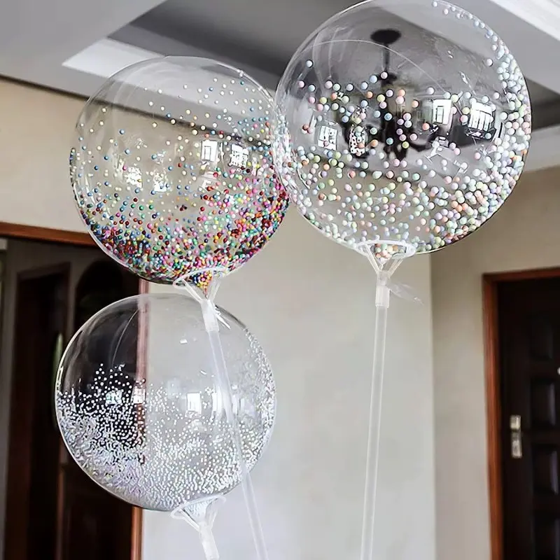 18-Piece Foam Bead Transparent Balloon Set, Includes 2 Foam Beads and 16 Balloons, Perfect for Birthday Parties, Weddings, New Year, Valentine's Day Photoshoots, Balloon Decorations Kit