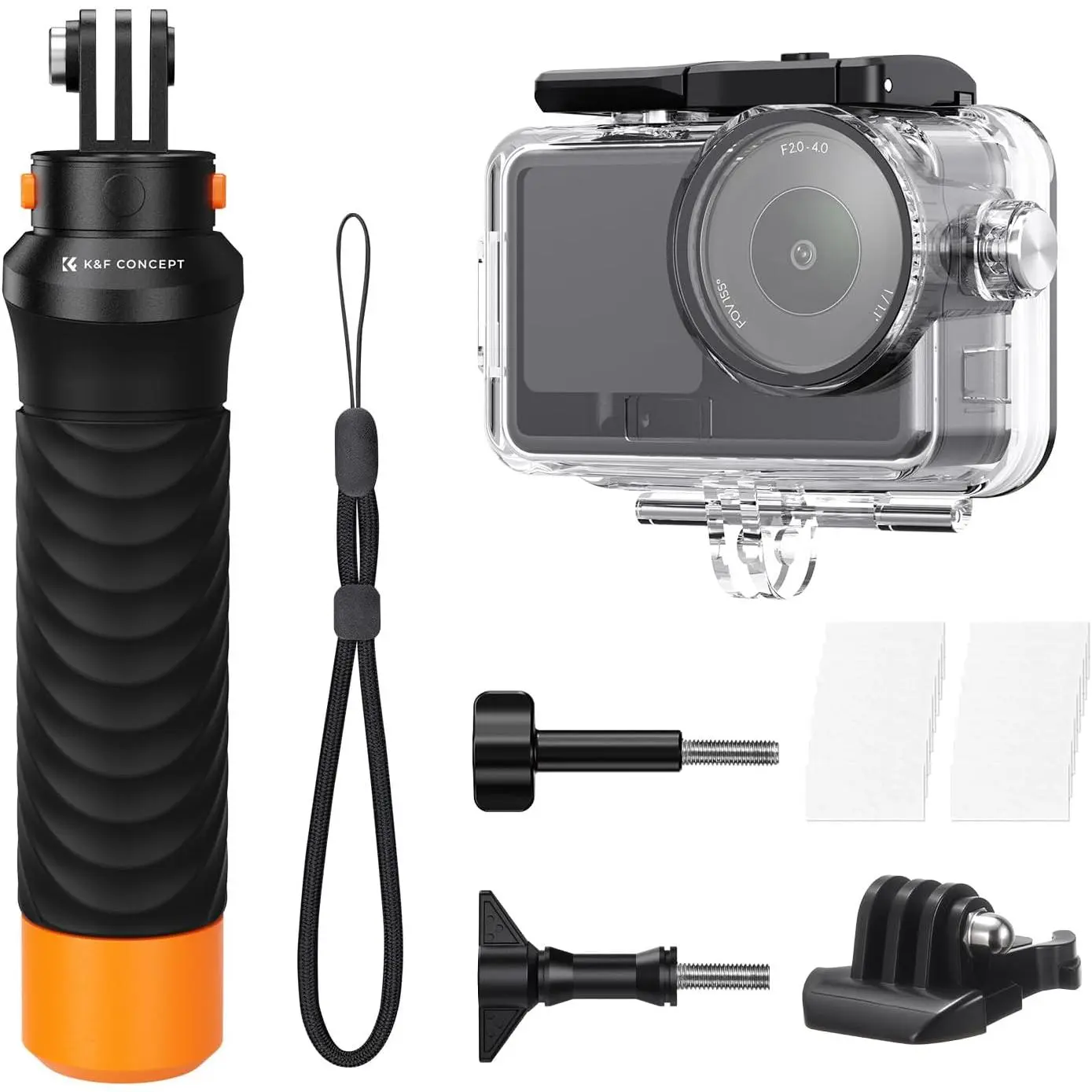 K&F CONCEPT 60M/196FT Waterproof Case with Floating Handle Kit Compatible with DJI Osmo Action 6, Underwater Housing with Cold Shoe Mount|Anti-Fog Sheet,Deep Diving Scuba Protective Shell