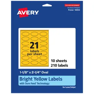 Avery Bright Yellow Paper Labels, 1-1/8" x 2-1/4" Oval