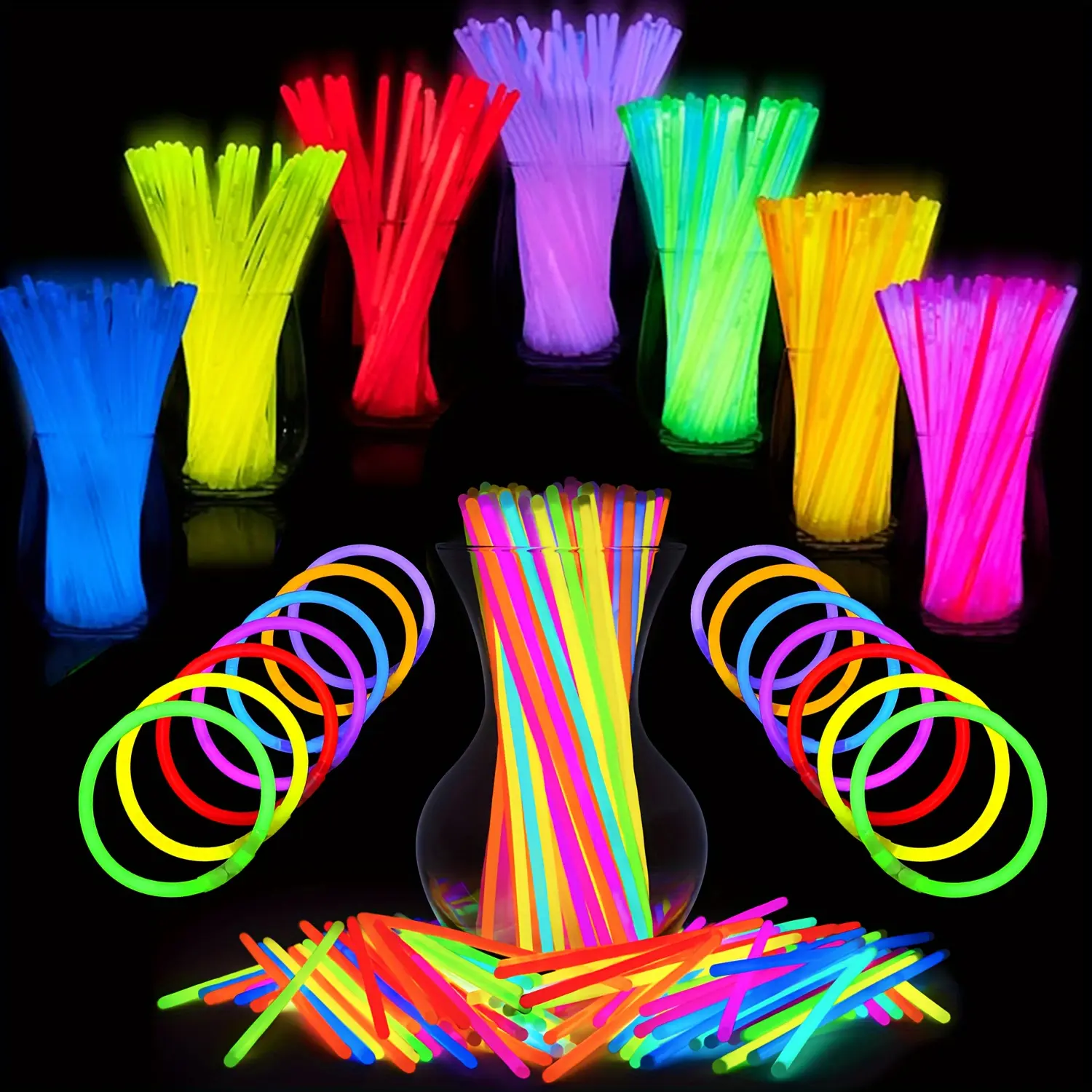 400 Pcs Mini Glow Stick Party Set - Glow Decorations, Neon Party Glow Necklace and Glow Bracelet with Connectors for Holidays and Parties, Weddings, Christmas, Halloween, Birthday Parties, Concert Favors Gifts
