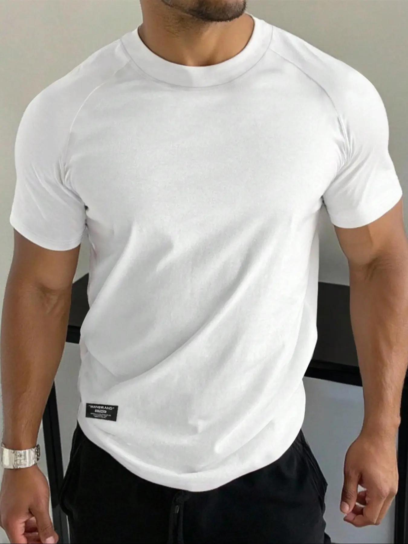 Men's Solid Color Crew Neck Raglan-Sleeve T-Shirt, Ultra-Soft Stretch High-Quality Fabric, Dry-Fit Sports Tee for Running & Gym Workouts, Gym Workout Tops, Fitness T Shirt, Casual Workout Tops, Dry Fit Tees, Fitness Shirts
