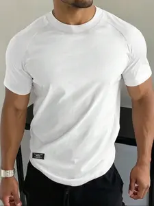 Men's Solid Color Crew Neck Raglan-Sleeve T-Shirt, Ultra-Soft Stretch High-Quality Fabric, Dry-Fit Sports Tee for Running & Gym Workouts, Gym Workout Tops