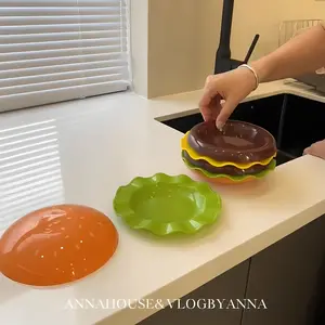 Cute Hamburger  Plate Household Spitting Small Plate Living Room Fruit Snack Breakfast Plate Dessert Display Plate