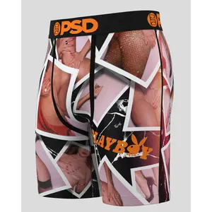 PSD Mens Playboy - Polaroids Boxer Brief - Standard Length 7 Inch Inseam, Soft and Breathable Poly Blend Fabric