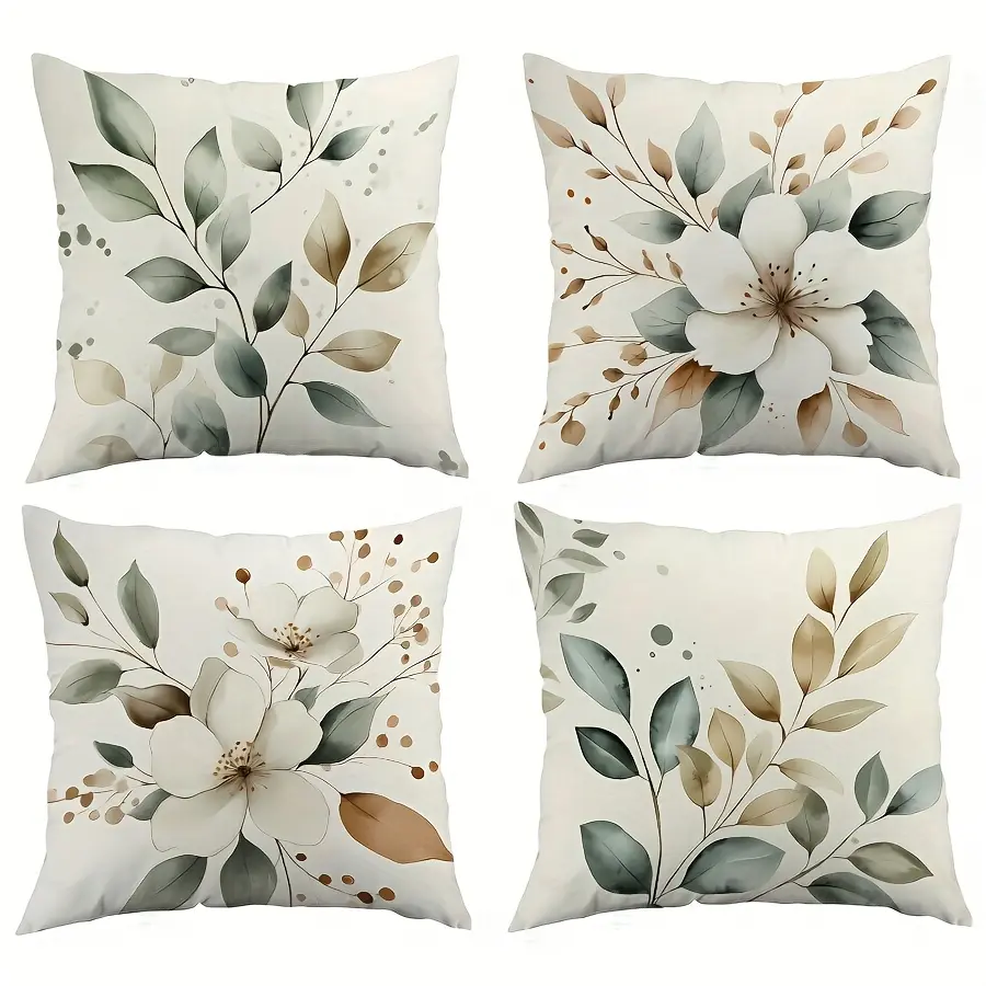 4pcs, nature simple Leaf Pattern leaf pillow case, multiple elements, home decor, room decor, bedroom decor, living room decor, Bedroom Accessories, Single-sided Printing Without Pillow Core