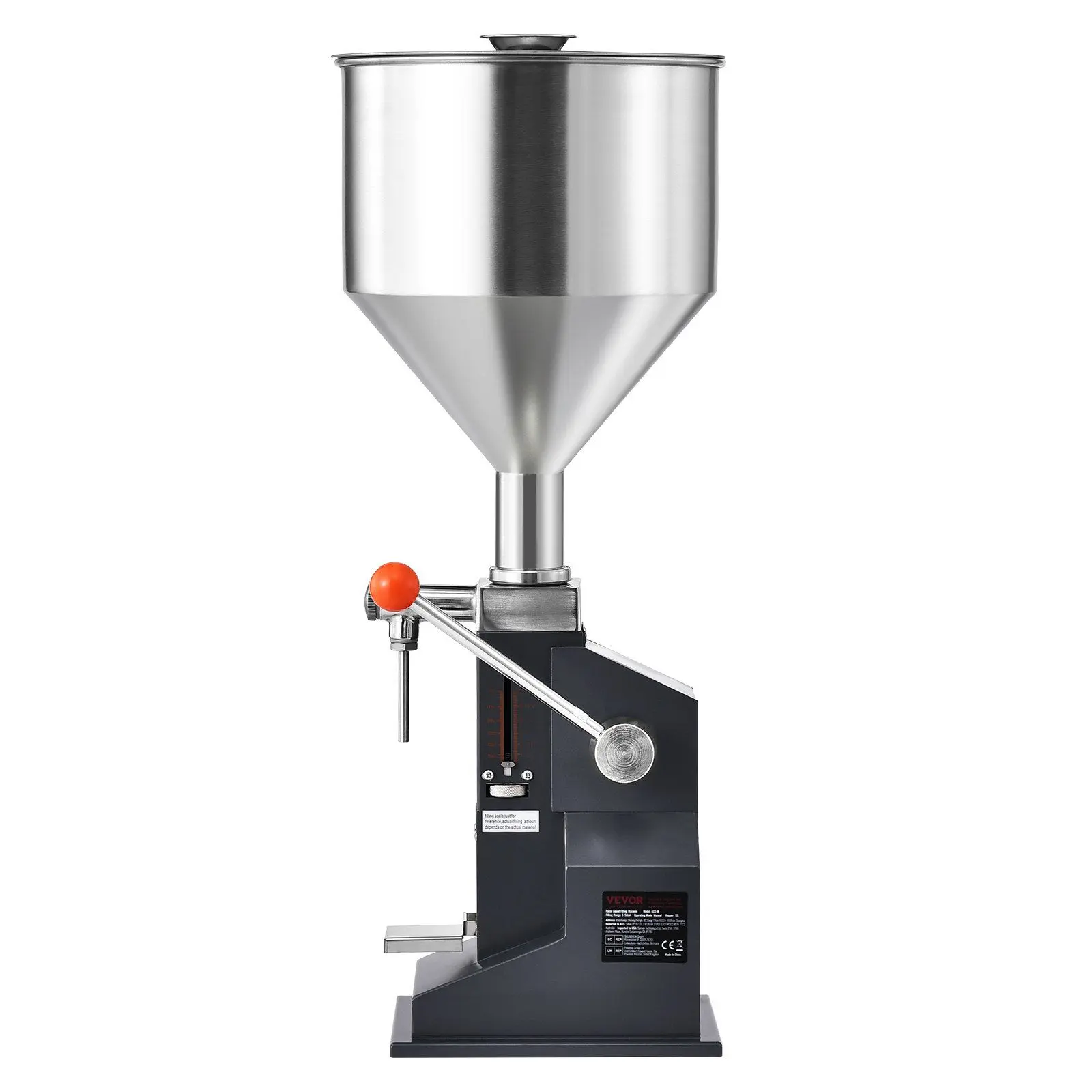 VEVOR Manual Paste Liquid Filling Machine, 5-100ml Bottle Filler, Adjustable Bottle Filling Machine, Stainless Steel Liquid Filler with Hopper for Milk Water Juice Essential Oil Shampoo Cosmetic Honey