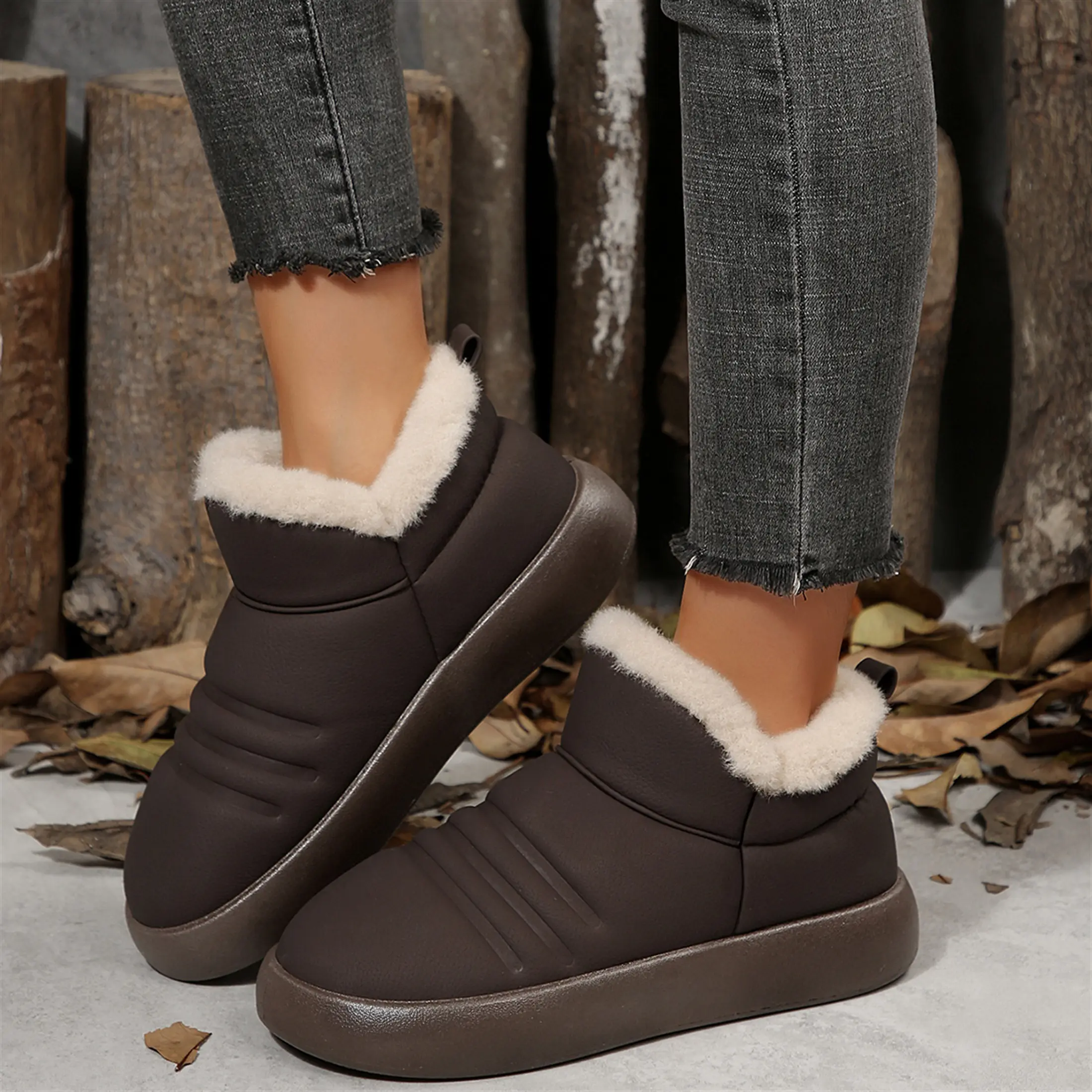 Casual Plush Lined Puffer Ankle Snow Boots for Women Winter Warm Indoor Outdoor Shoes