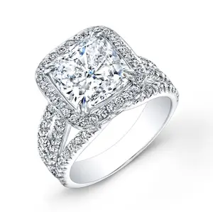 Halo 3 Row Split Shank Engagement Ring