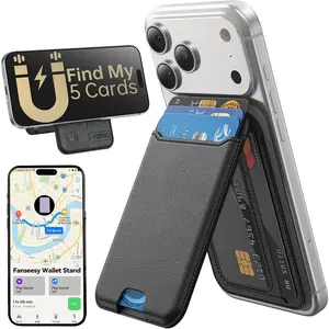 for MagSafe Wallet, Works with  Find My,5 Card Holder with Stand,  Phone Wallet Stand for  17/16/15/14/13/12 Pro Max Air Plus, RFID Blocking Vegan Leather,Black