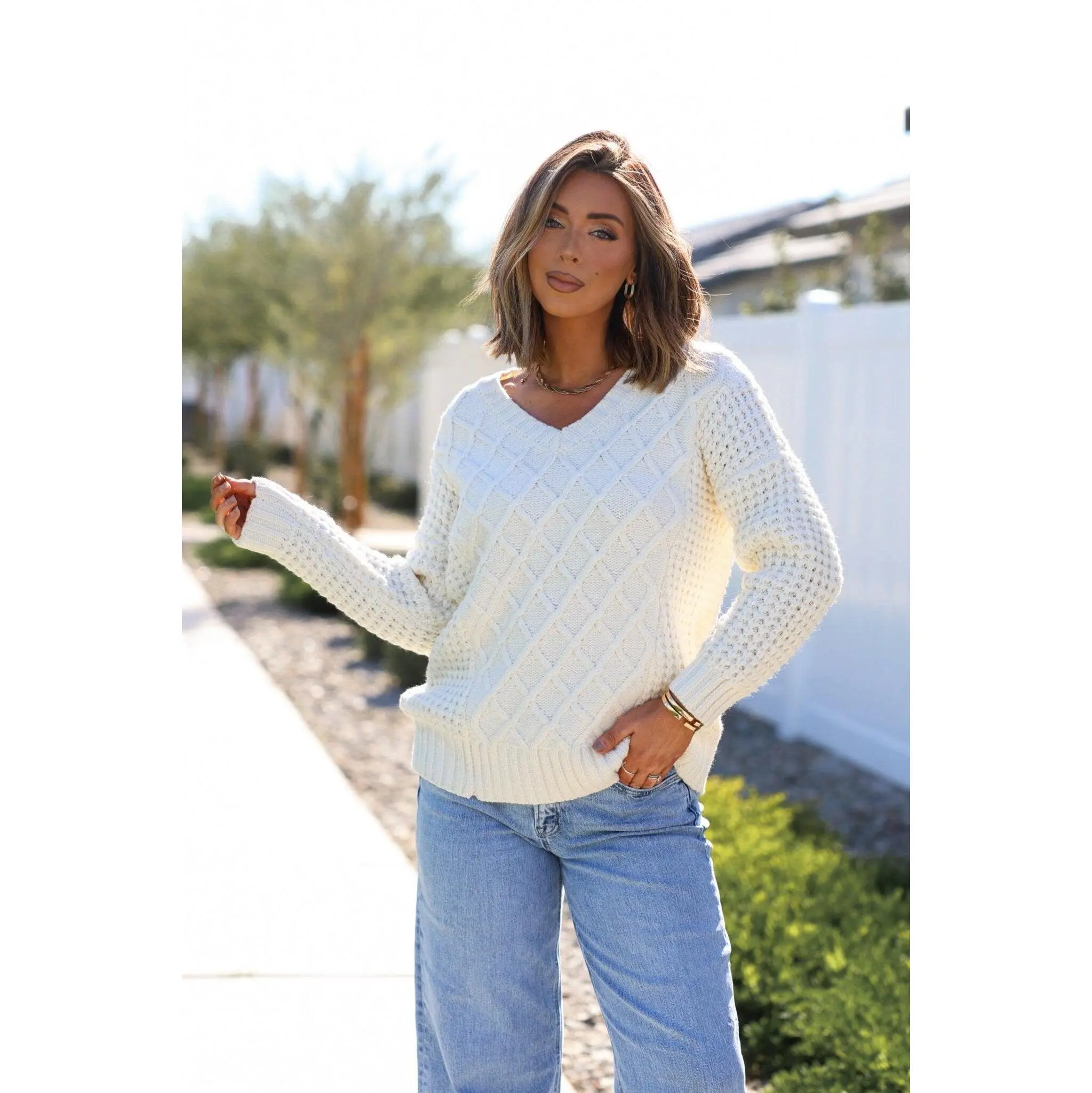 Ivory Textured Cable Knit Sweater - FINAL SALE