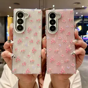 A phone case with a small floral pattern on a white and pink background for Fold 7/6/5/4/3 folding phone case-kkzd13