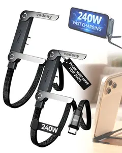 240w USB-C Stand Data Cable,Flat Phone Charger Sideways Invisible Stand Data,2PCS Portable Flat Phone Charging Cables,Multi-Function Foldable Durable Charging Cord,5ft C to C Charge Cord