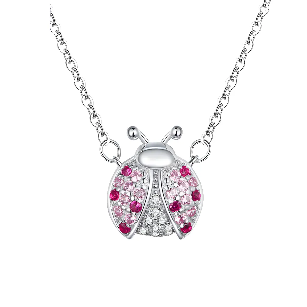 Pink Crystal Ladybug Necklace — Sterling Silver
